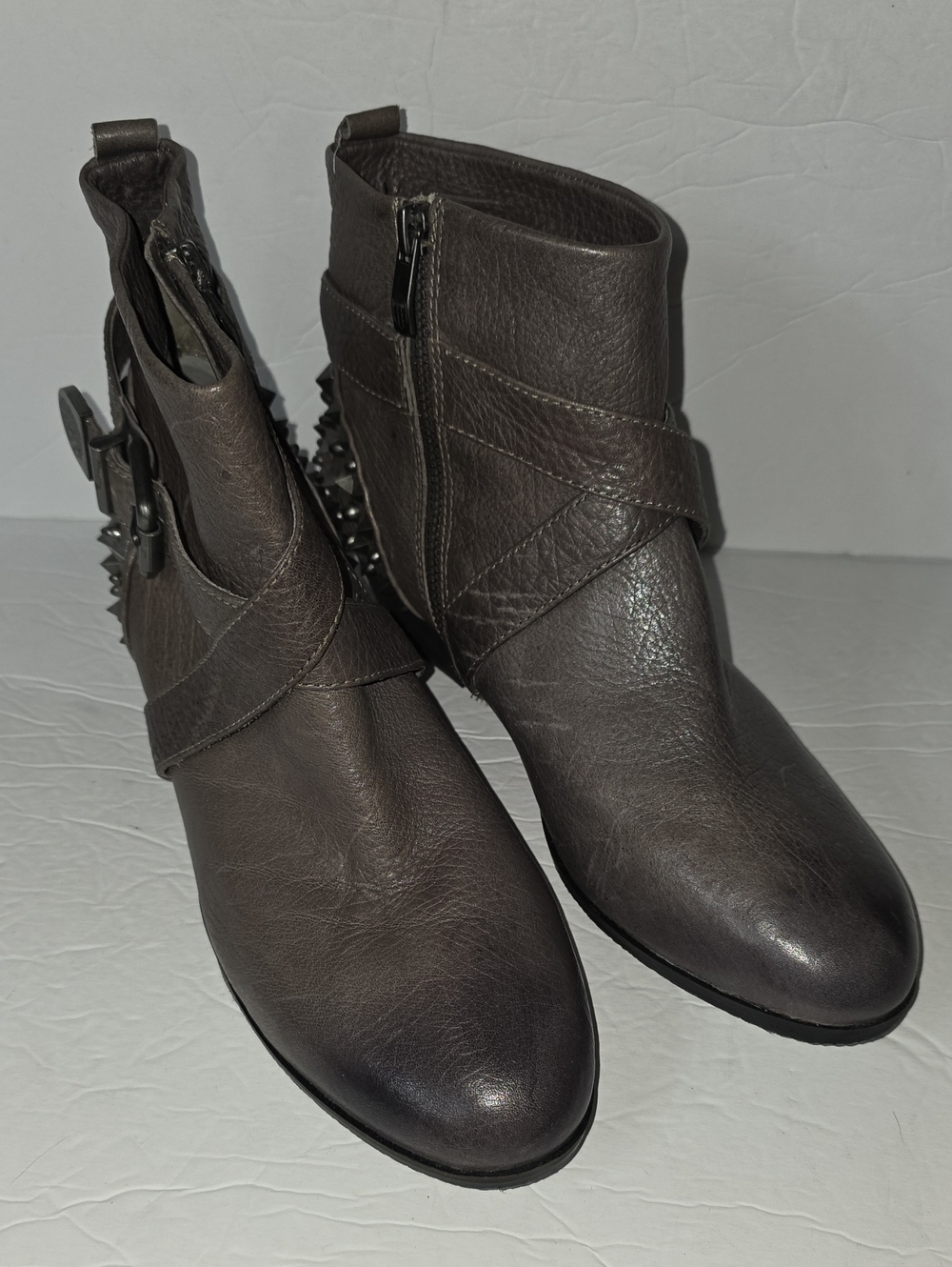 NWOB Vince Camuto Dark Gray Ankle Boots with Buckle & Stud Accents SZ 9.5